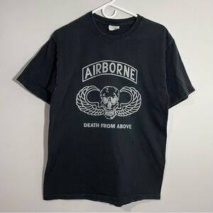 Vintage Airborne Death From Above Military Black Silver T-Shirt Adult Medium